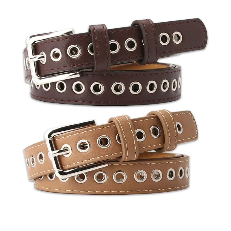 
New metal whole air hole belts ladies Waistband perforation free Korean version versatile fashion hollow decoration leather belt 