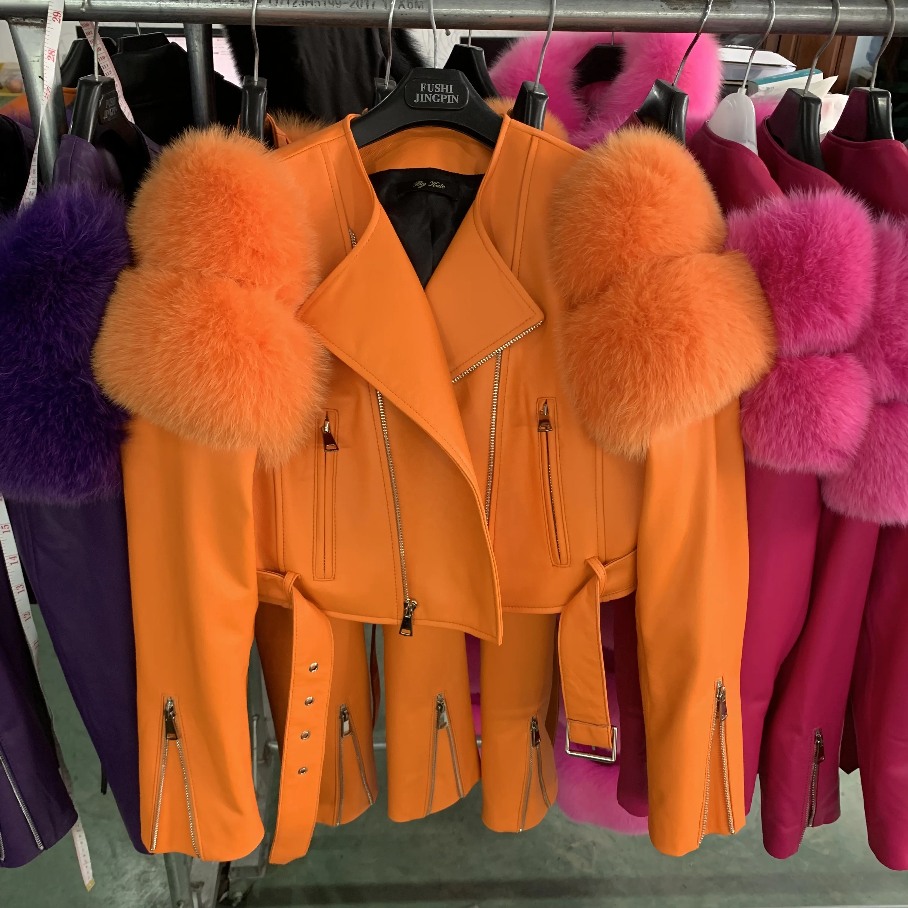 Fur Leather Jacket 2023 Ladies Genuine Leather Jacket with Fur Sleeve Decorate