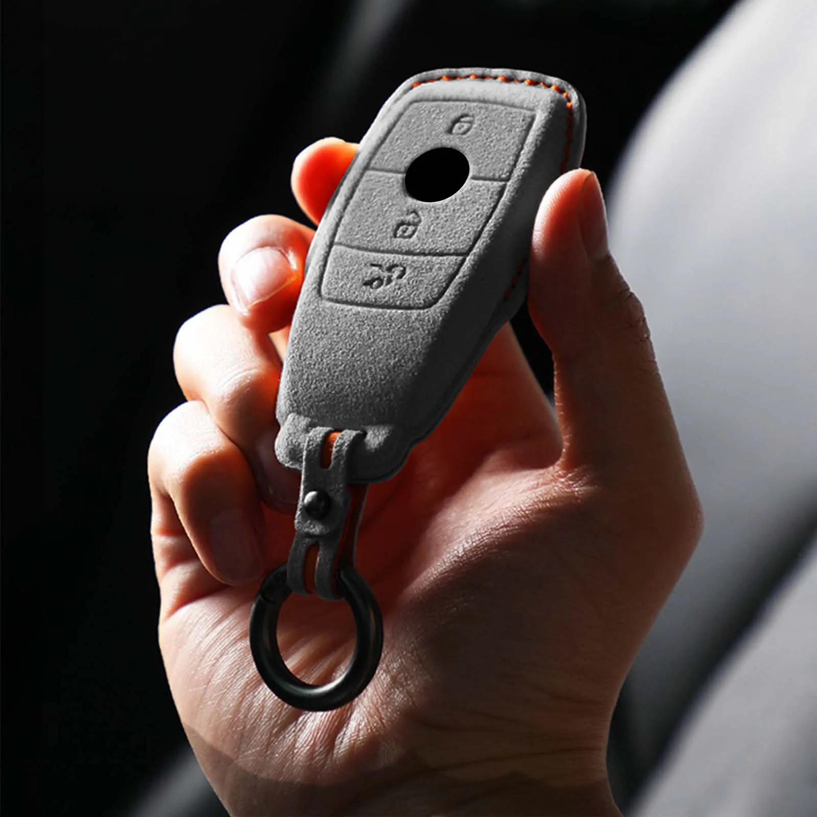 Car Key Accessories For Mercedes Benz C E S G Class GLC CLE CLA GLB GLS W177 W205 Fob Suede Leather Car Key Protection