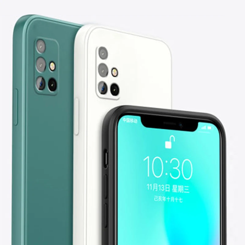 Square Liquid Silicone Case For Samsung Galaxy S21FE S20 S10 S9 S8 Plus A52 A72 A50 A70 A51 A71 A31 A21S Note 20 Ultra 10 Cover