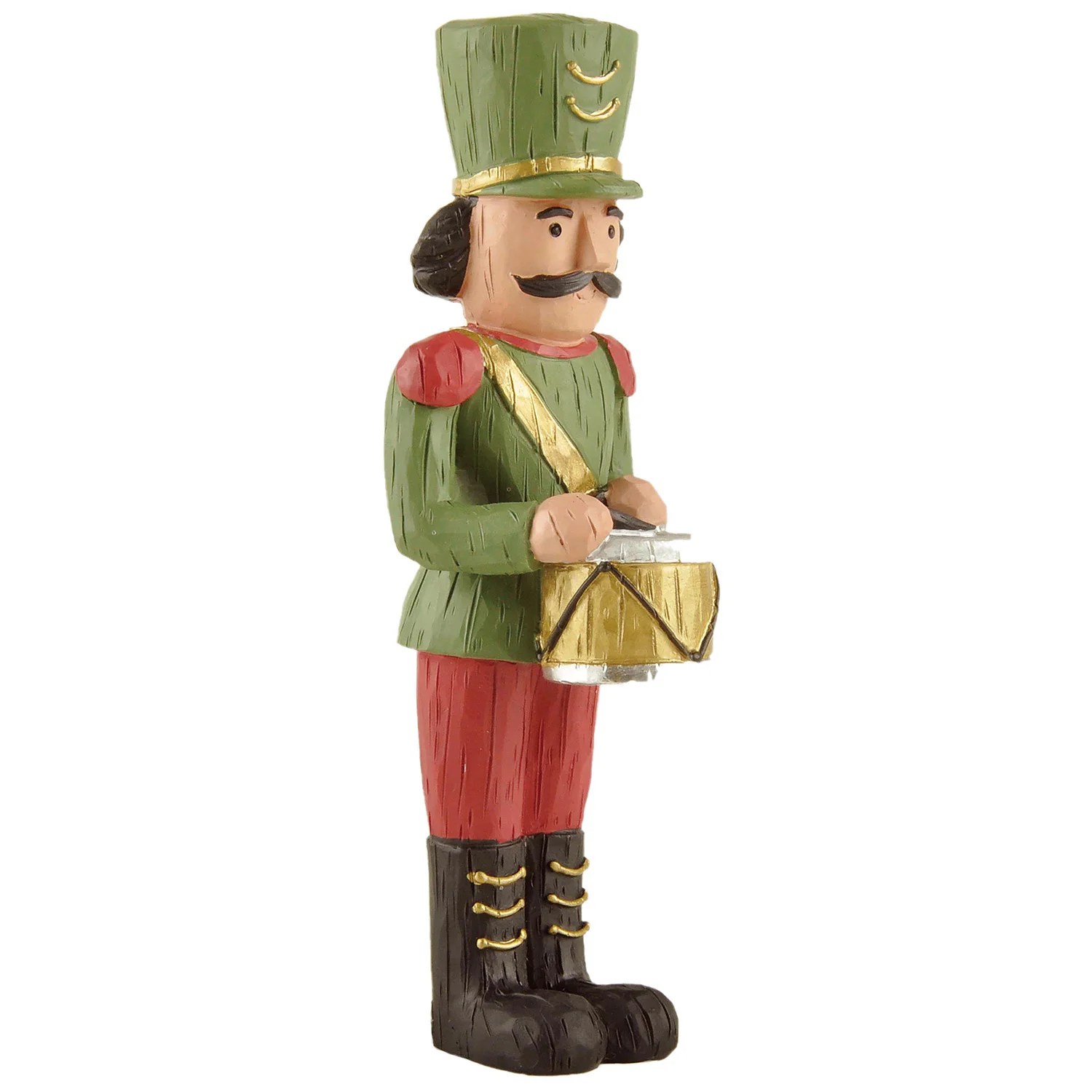 Factory Handmade Resin Christmas Crafts Nutcracker Figurine w Green Hat & Drum for Home Decor
