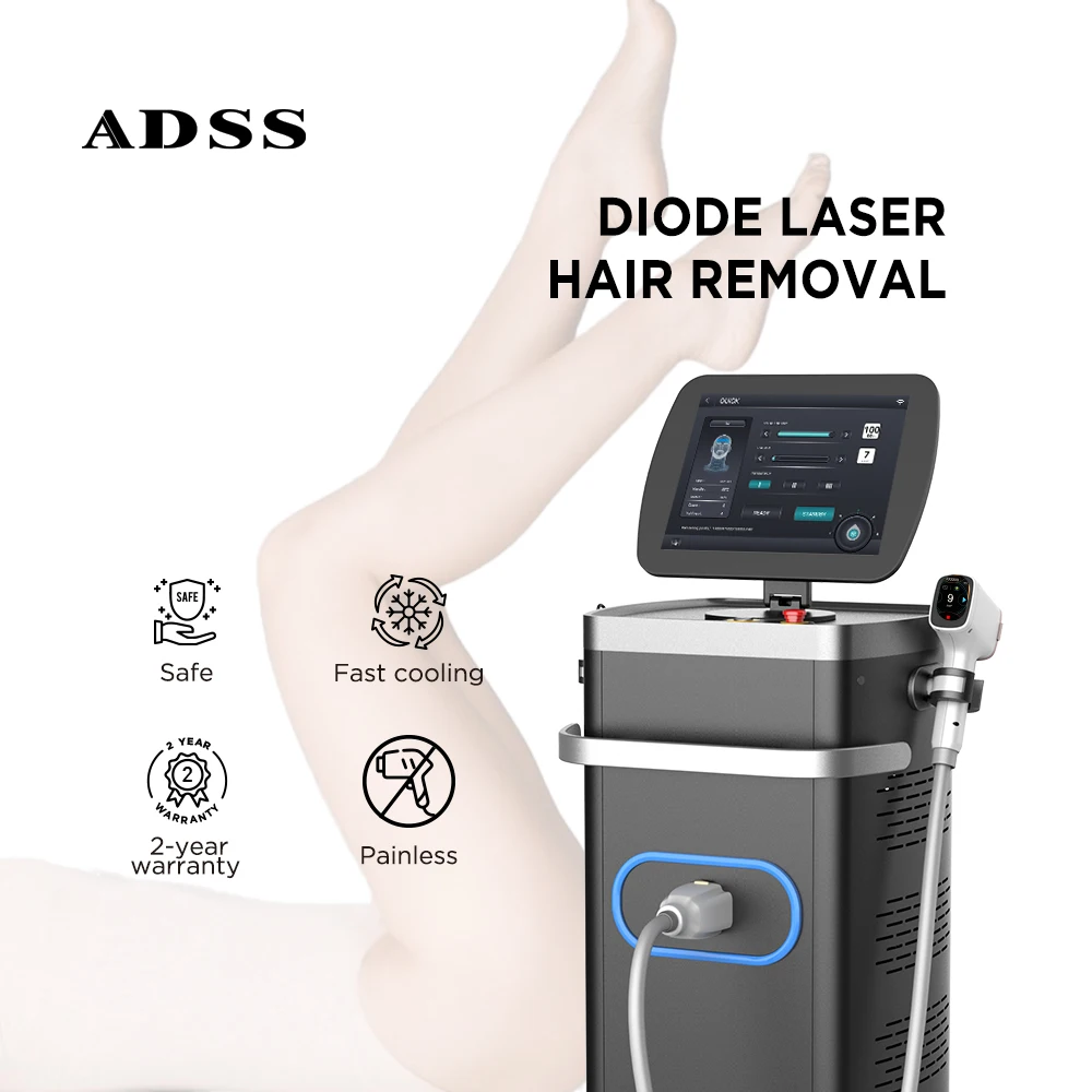 ADSS 4 Wavelength Alexandrite Professional Diode Laser Hair Permanent Removal Machine with Adjustable Spots