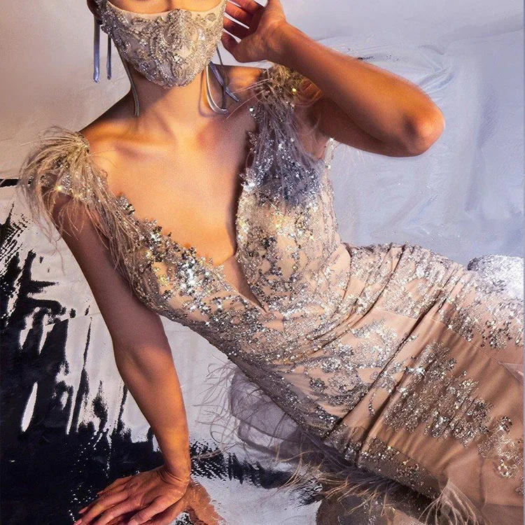 OEM New Arrival Sequin Floral Long Mermaid Party Woman Dresses