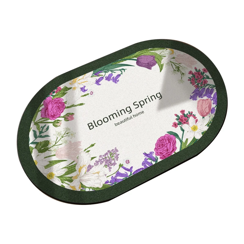 Elliptical Shaped Anti Slip Mat Clear Print 3.8mm Thickness Diatomaceous Earth Bath Mats