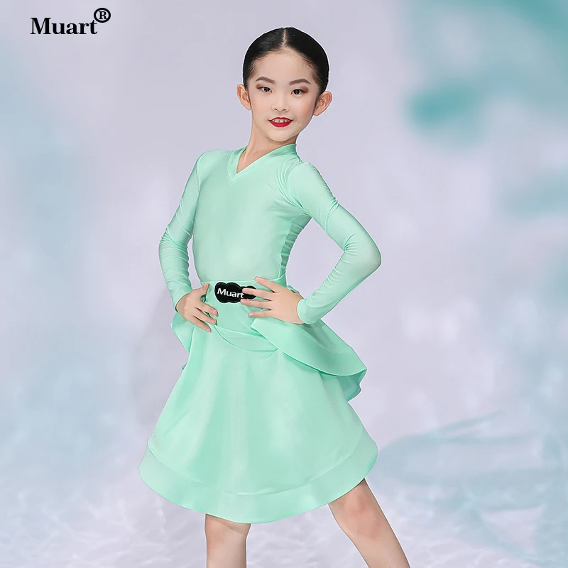 V-neck Latin square dance dress with long sleeves Competitive Dance Children Jazz Latin Dance wear Costumes