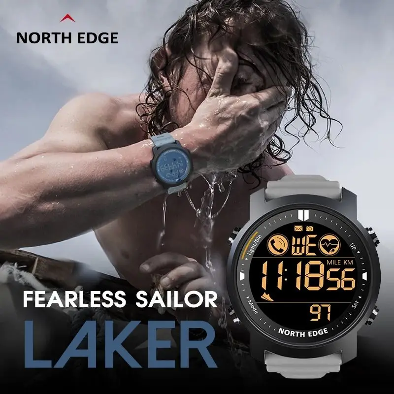 Смарт-часы NORTH EDGE LAKER мужские спортивные водонепроницаемые умные цифровые с будильником шагомером пульсометром 50 м