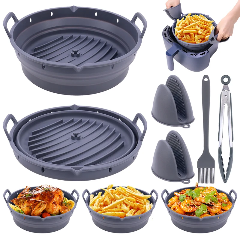 Kitchen Utensils Round Collapsible Silicone Slow Cooker Air Fryer Accessories Liners Pot Sets Baking Pan & Molds Airfryer Tray