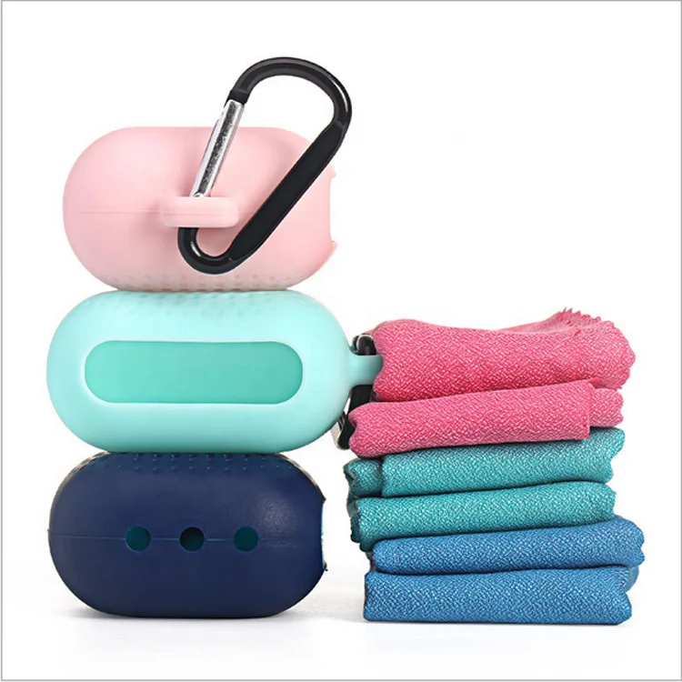 portable ice cooling towel travel quick drying sports towel with mini silicone bag