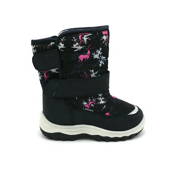 Wholesale Fashion Padded Nylon Sika Deer Printed Upper Girl Kids Winter Boots