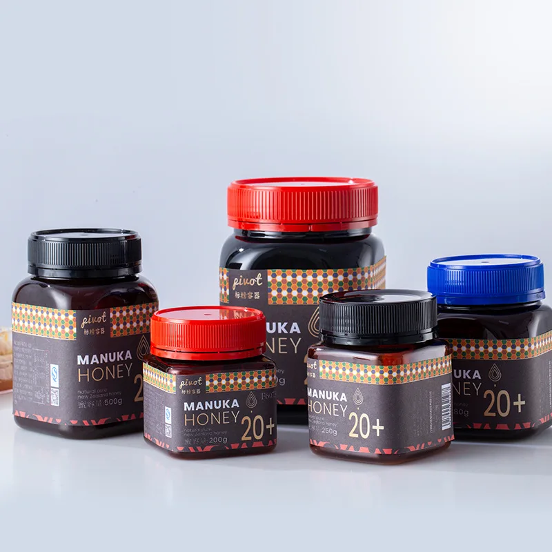 High Quality Food Container Jar for Honey 360ml Water 500ml Size square Plastic with Anti Theft Lid