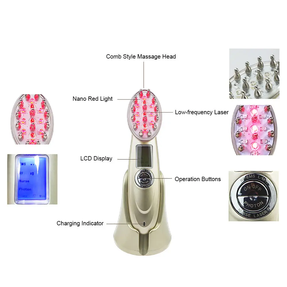 7 IN 1 Hair Care Scalp Massager Brush Infrared Red Light Therapy RF EMS Vibration Hair Growth Massage Comb