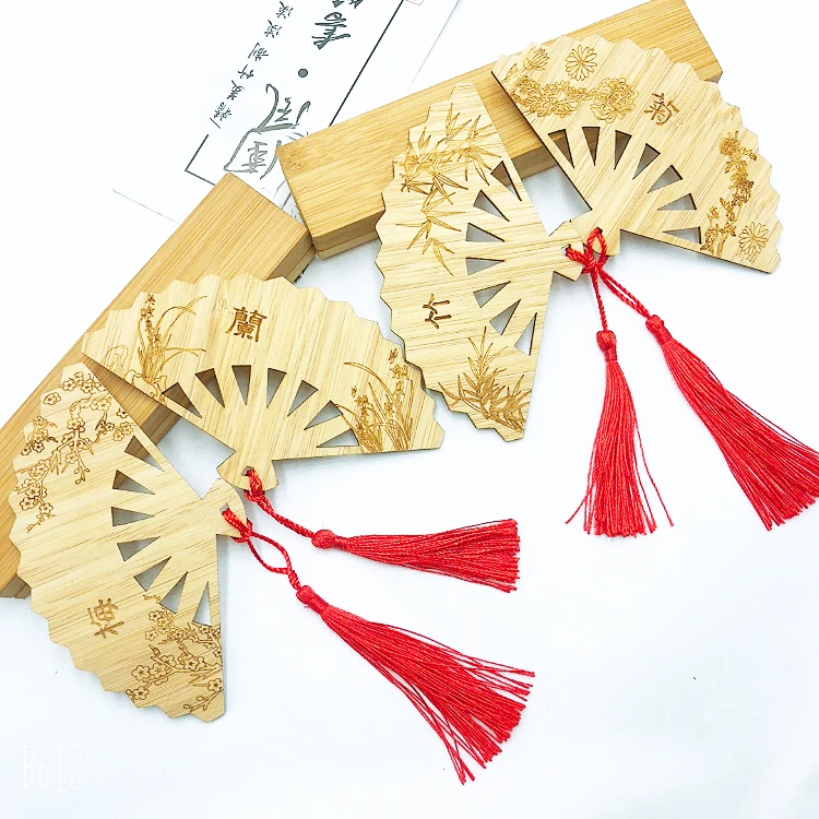 bamboo cultural and creative campus gift bamboo bookmarks fan shape bookmarks Chinese style