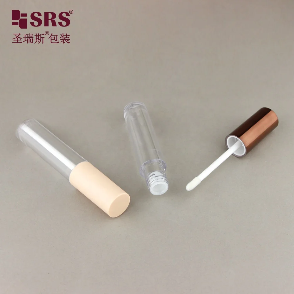 SLR007-7ML Clear Tube Empty Packaging for Lip Glaze Primer with Bronze Shiny Metallic Colored Lid with Brush Cosmetic Bottles