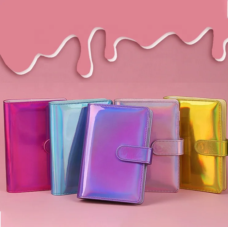 Wholesale Custom Notebook 6 Rings Loose Leaf Glitter Budget Binder Notebook Business Planner Work A6 Agenda with Cash Envelope