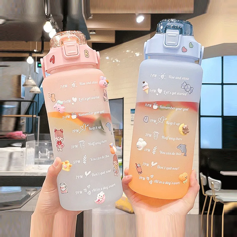 Pink plastic clear 1 liter water bottle portable kawaii cute 1000ml water bottle for girls