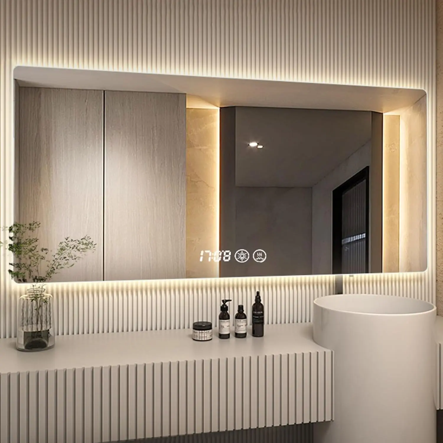 Jinghu hot sale frameless rectangle Bluetooth anti-fog hotel bathroom touch screen smart LED mirror