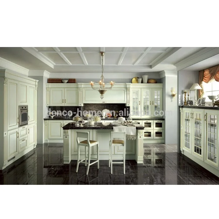 
white solid wood kitchen cabinet with fancy design 