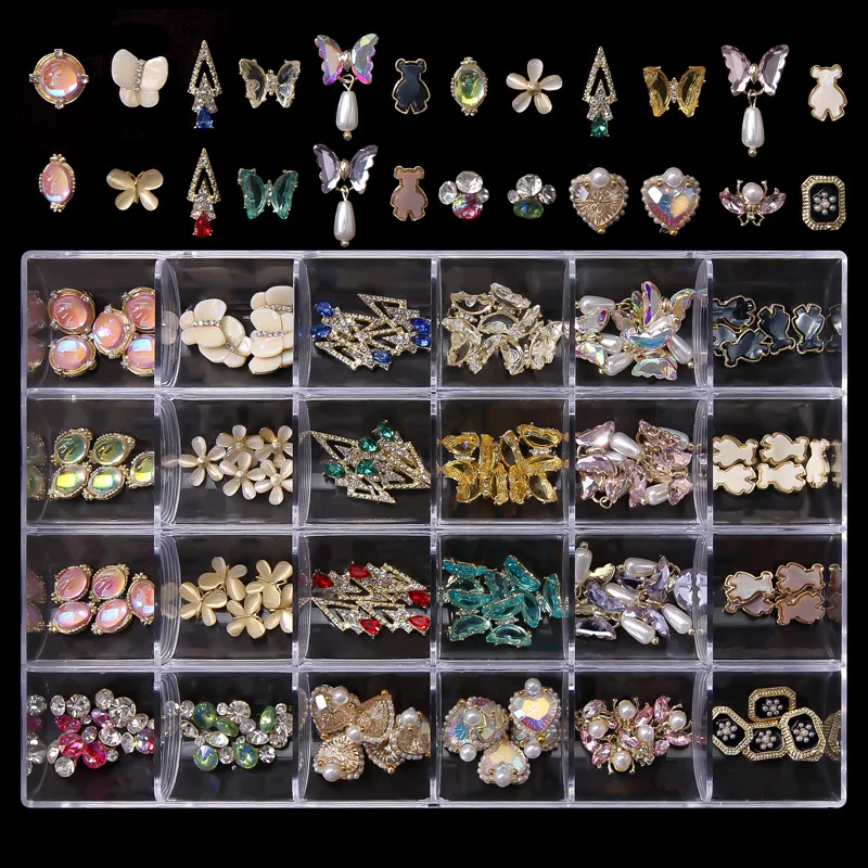 Glitter Alloy Crown Nails Art Sticker With Rhinestone Big Charm 3d 24 Grit Jewelry Designer Decoration Nail Rhinestones