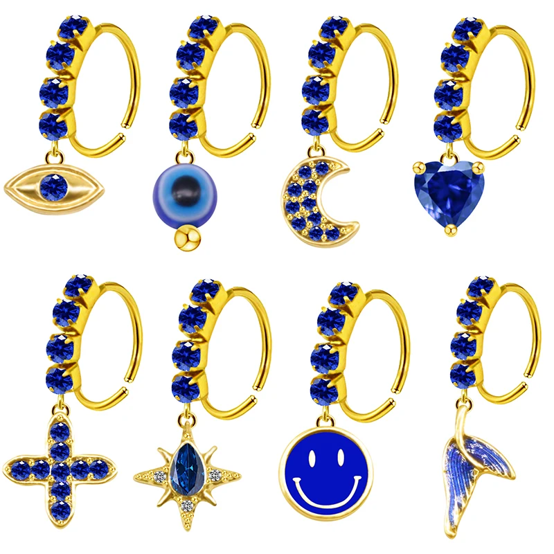 Gaby new arrive stainless steel nose rings cross bling nose piercing blue stainless steel nose hoop  piercing jewelry