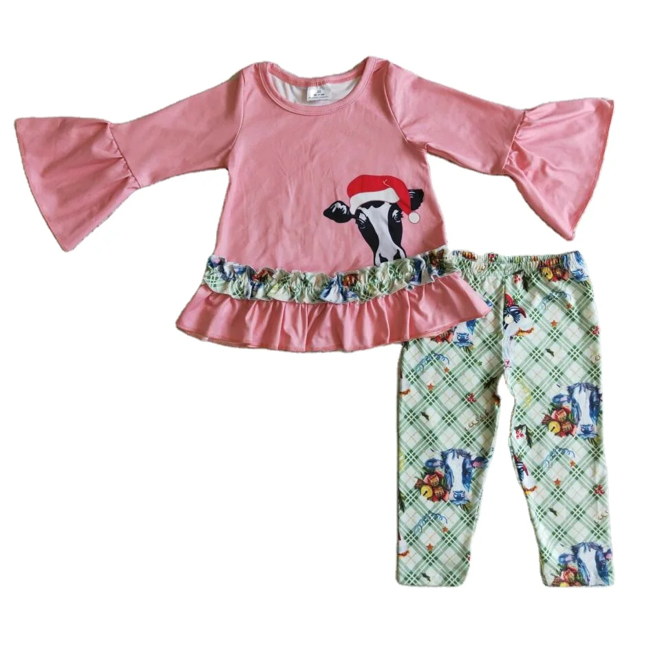 Christmas cow legging pants set wholesale RTS no MOQ girls clothing sets kids clothing western children toddler clothing