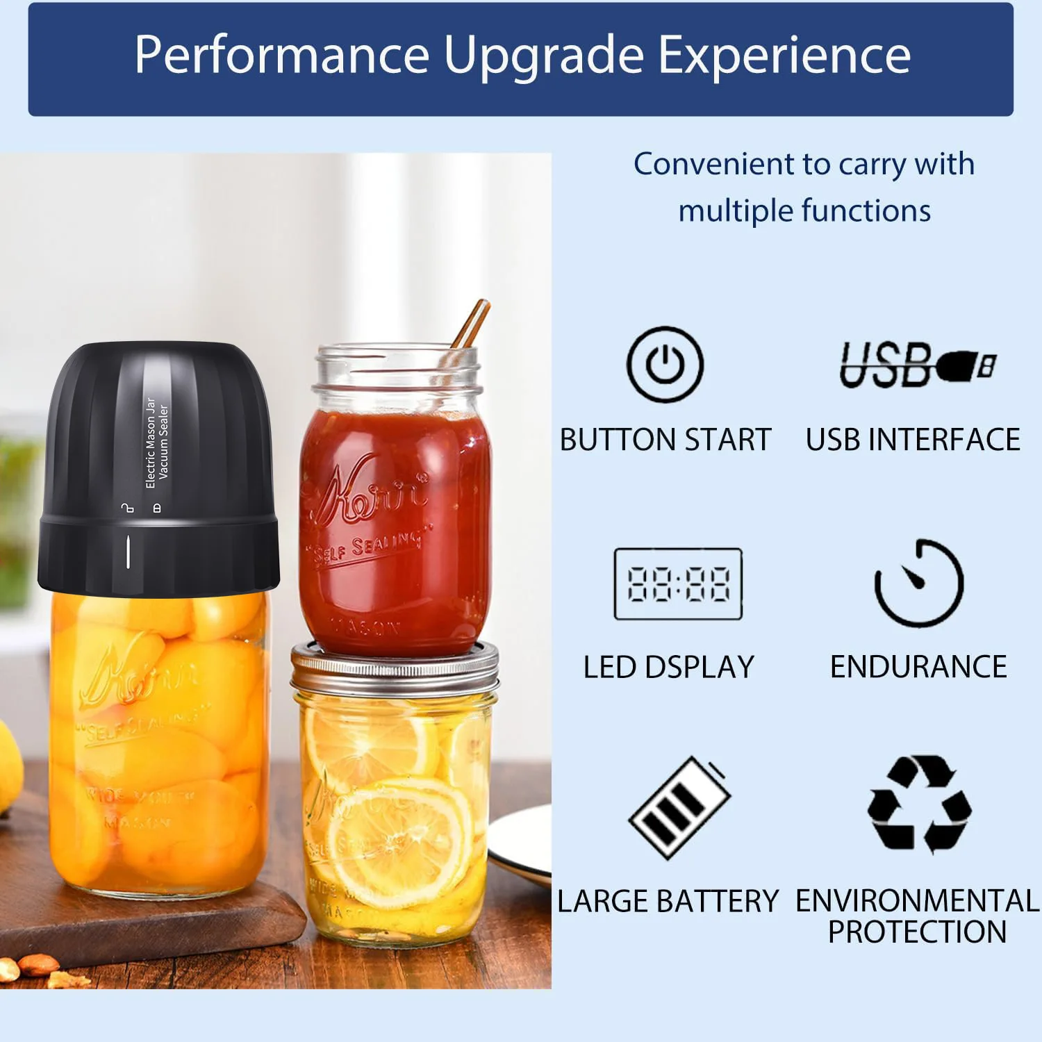 3 In 1 Design Electric Mason Jar Vacuum Sealer Kit Fully Automatic Suction Stop Food Storage Fermentation Vacuum sealing machine