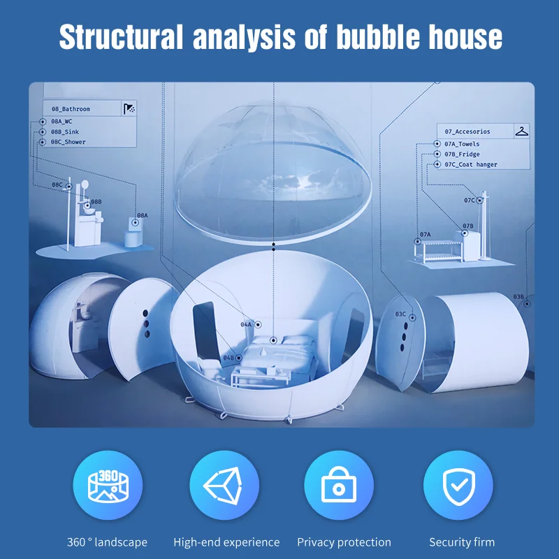 AOYU China commercial giant half transparent igloo inflatable bubble tent for kids rent sale 3 room balloon