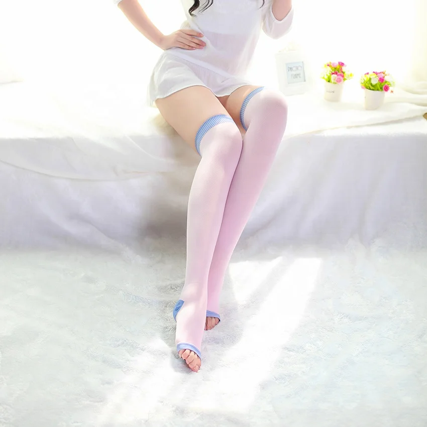 Wonderful nylon knee high pressure relief socks segmented compression sleeping pink pantyhose stockings