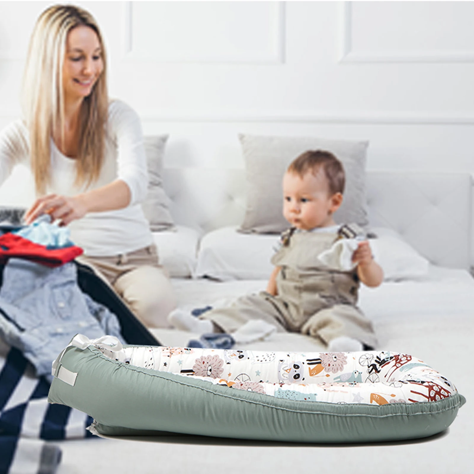  Портативный 100% х/б чехлом Детский боди с принтом «snuggle гнездо под сон люлька кроватки надувной матрас