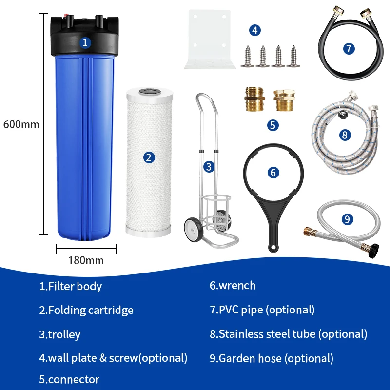 20 Inch Big Blue Jumbo Single Folded PP Carbon Composite Cartridge RV Water Filter System For RV Water Filter