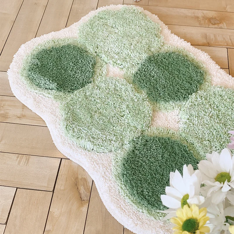 Cute Green Moss Bathroom Mat Non-Slip Machine Washable Nature Rug 3D tufted  Washable Dirt Water Absorption Carpet