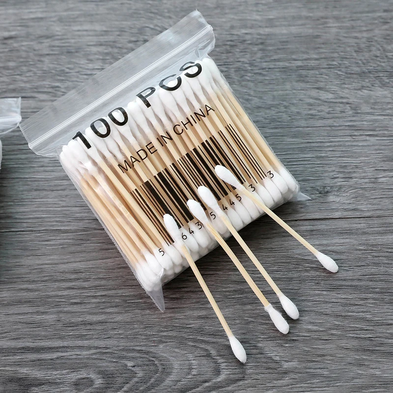 Disposable Micro Cotton Swab Wooden Cotton Swab With Sharp Tip Wooden Eyeliner brush
