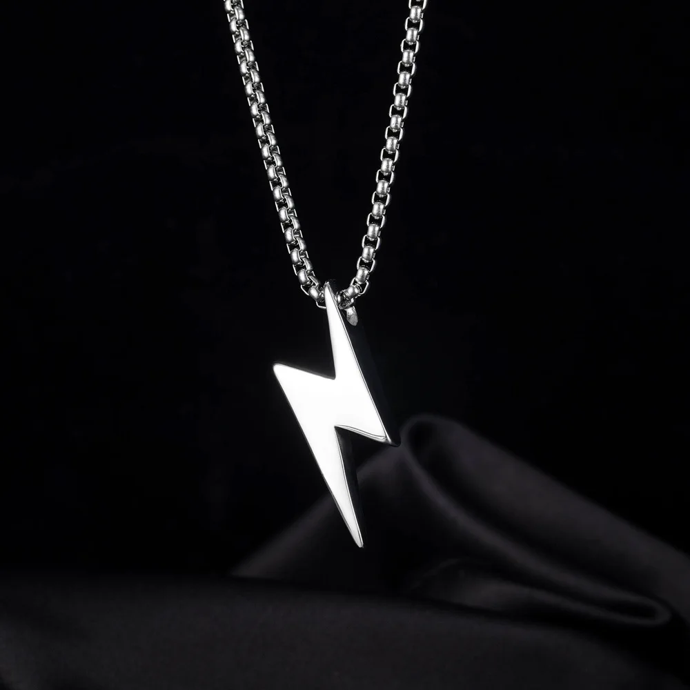 Ins Celebrities Same Style Thunder Lightning Pendant Stainless Steel Necklace Men 4
