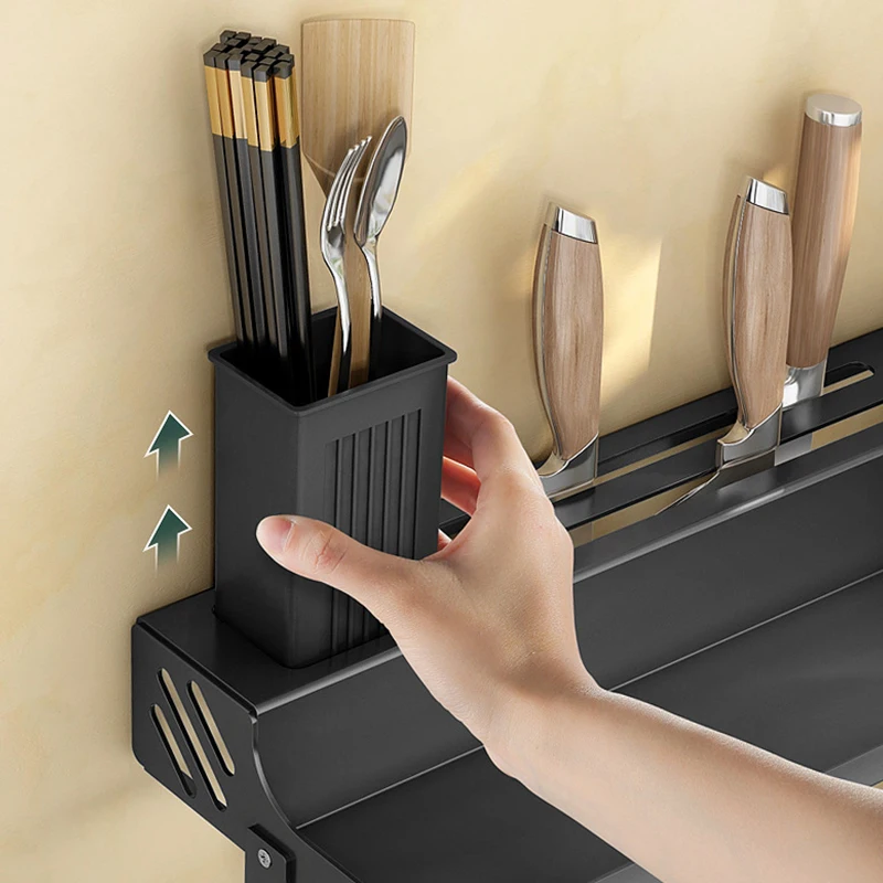 Stainless Steel Wall Mounted Knife Holder Tableware Storage Shelving Units Spice Organizer Rack