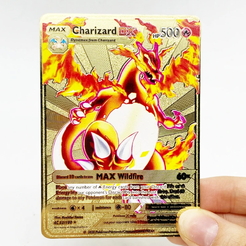 Радуга Charizard Pikachu Vmax 330 GX золотые металлические карты покемона новые для