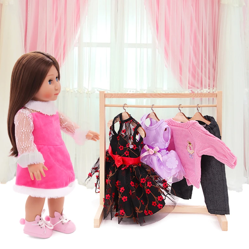 Wholesale wooden doll clothes mini hanger stand accessories multiple size 20cm 30cm wood reborn dolls clothes stand