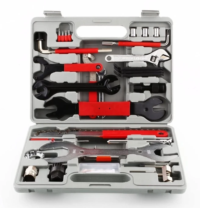 Горячая Распродажа 38 ПК для ремонта велосипеда набор инструментов для ремонта велосипеда Наборы техническое обслуживание Набор инструментов с инструментальным ящиком лучшее соотношение цена/качество