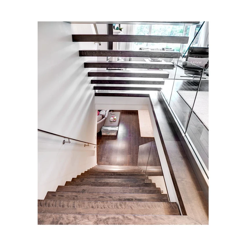 Cheap Design Walnut Slab Granite Loft Indoor Folding Wood Stairs Floating and Straight Stairs Staircase
