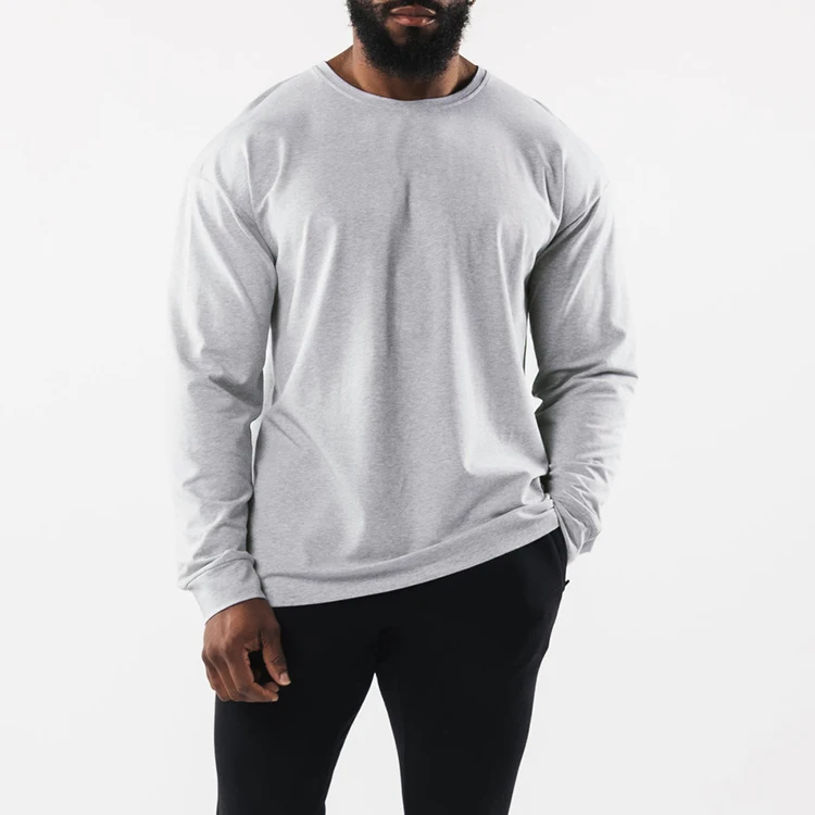 custom oversized long sleeve gym tshirt gym 95 cotton 5 elastane men sport t-shirts