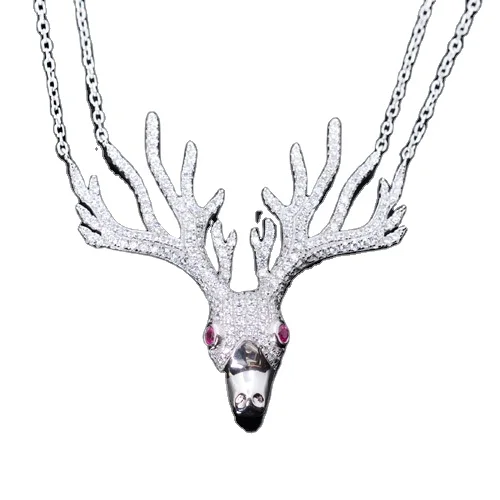 High quality silver plating micro pave CZ deer antler pendant Hannibal necklace