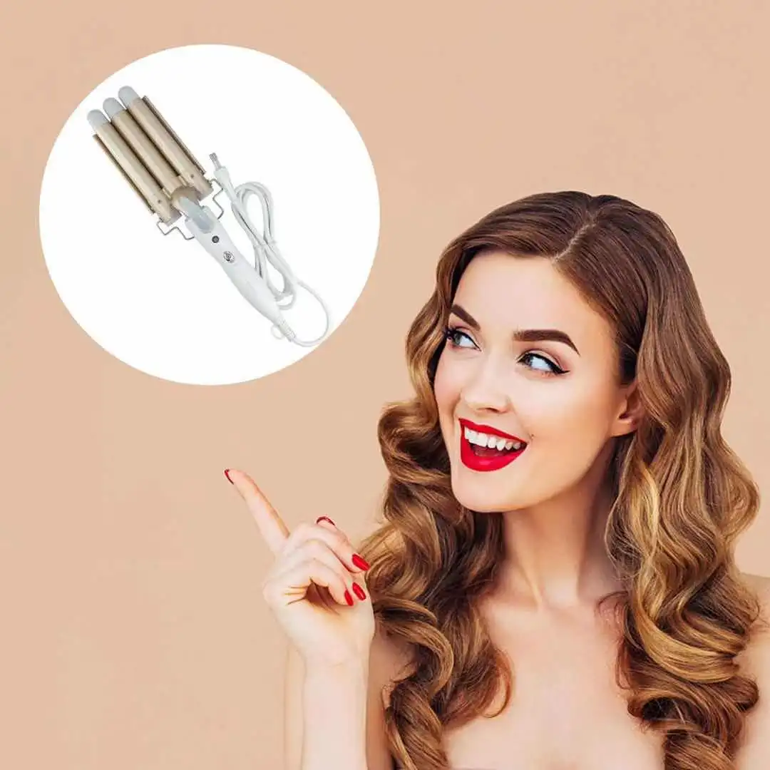 3 Barrel Curling Iron Wand 26mm Hair Waver Temperature Adjustable Ceramic Hair Curling Iron (Soft red)