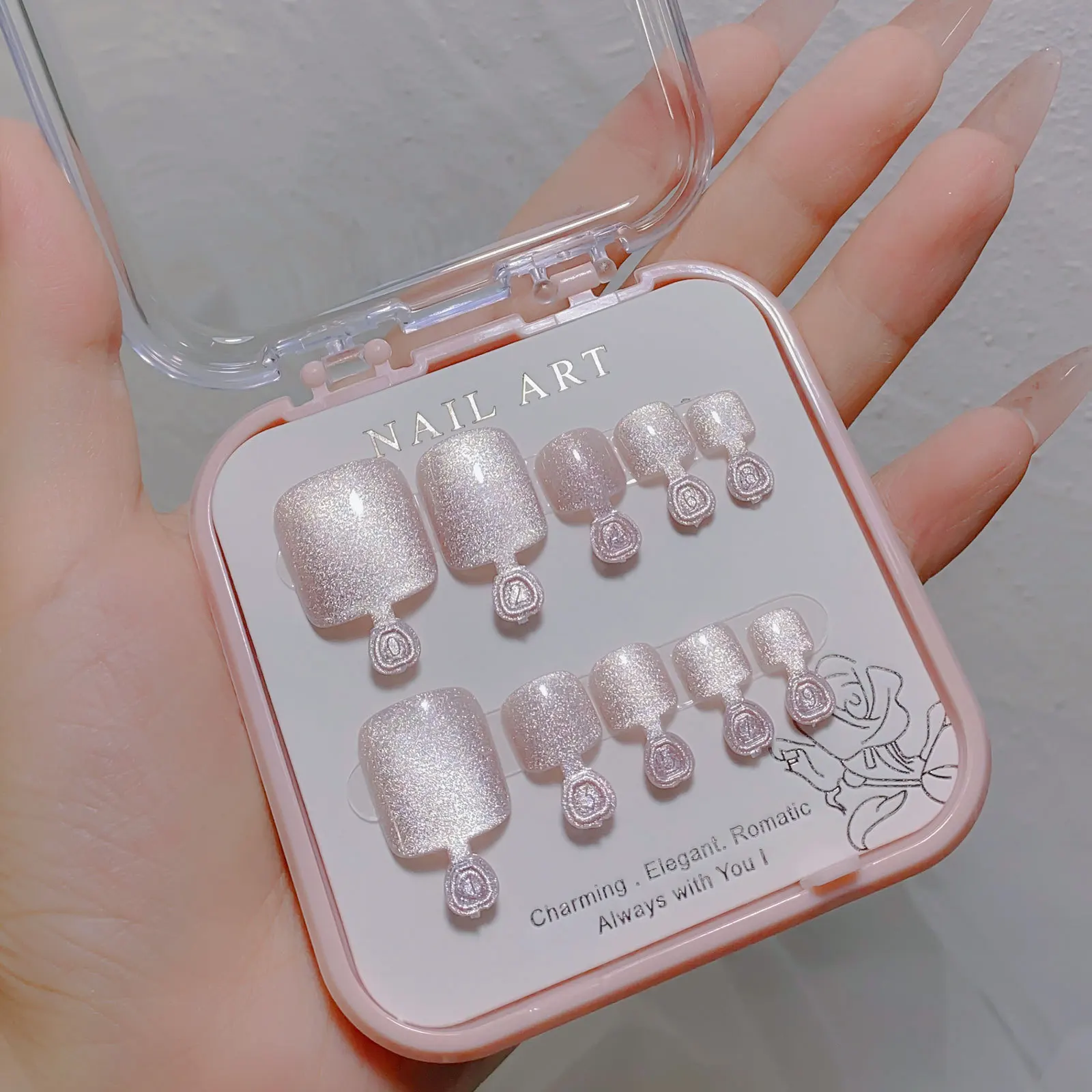 Nail art manual wear nail crystal stone cat eye foot nail patches wholesale