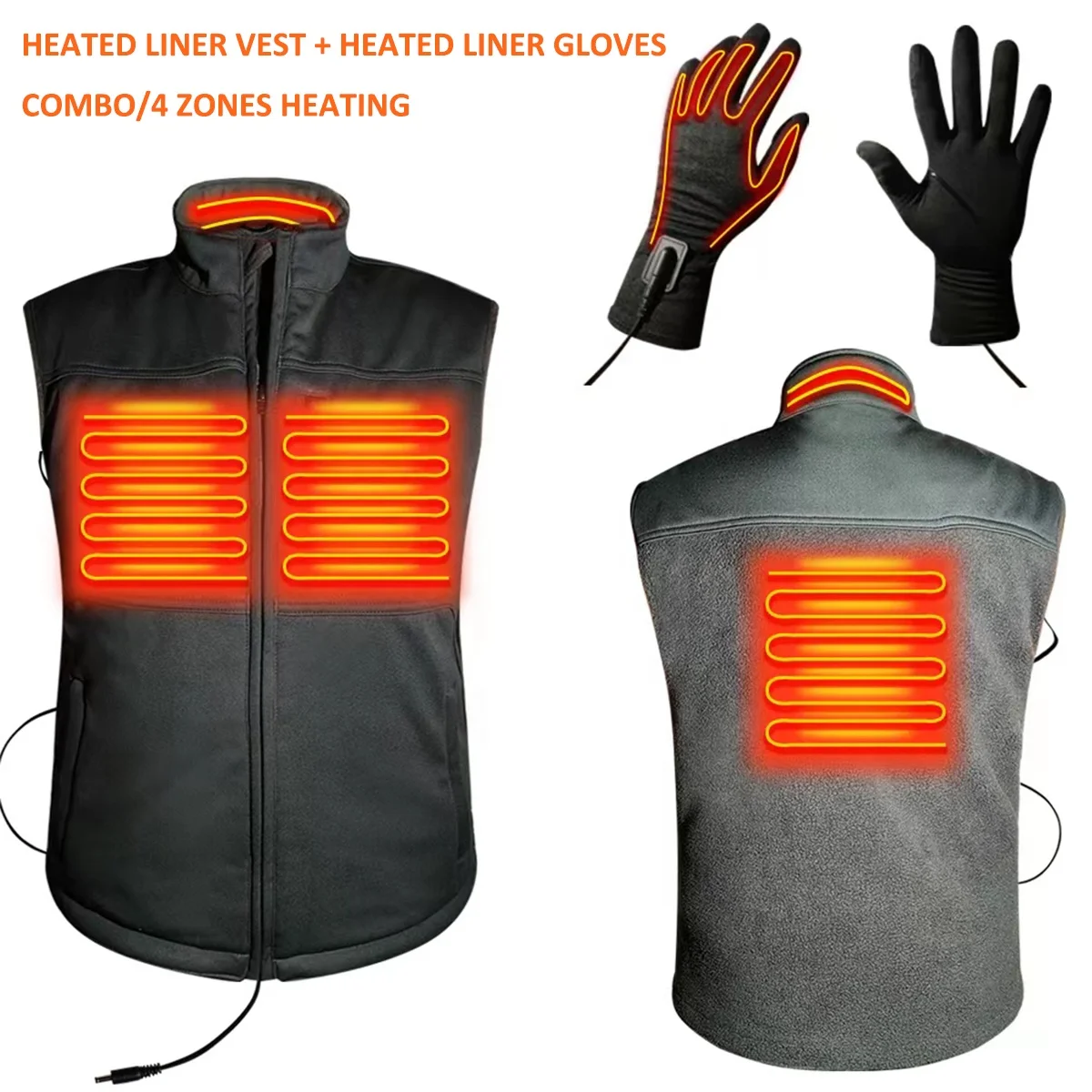 Heated Ski liner gloves and electric heating vest liner upper body heated system unisex waistcoat jacket winter outdoor gear