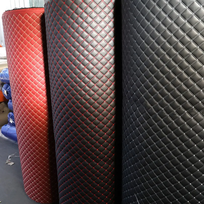 Embroidery Quilted Stitching PU PVC Synthetic Leather Fabric For Car Seat & Car Mats