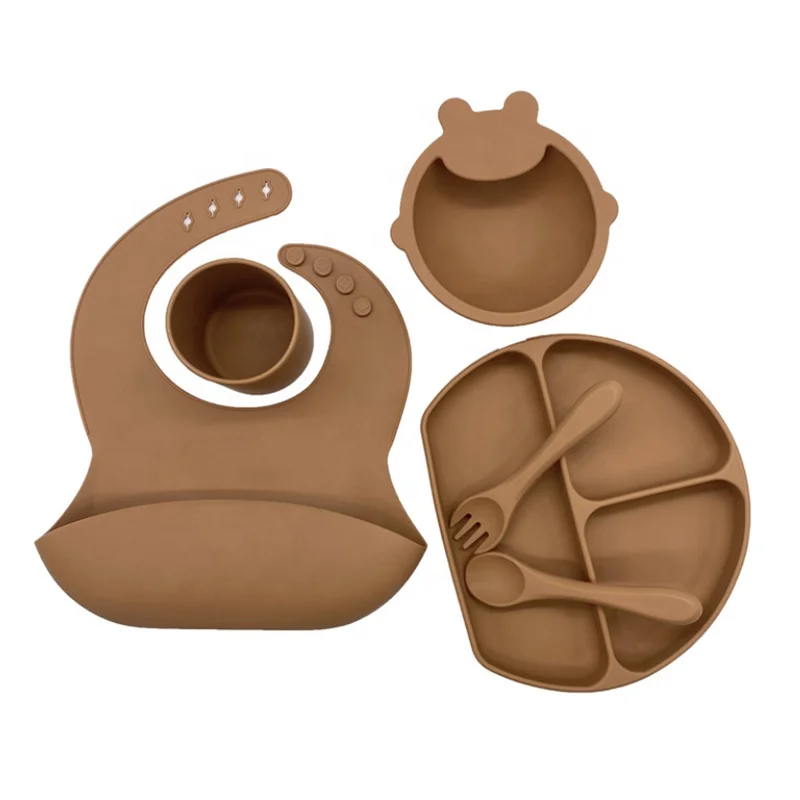 Baby Gift Set Silicone Baby Feeding Tableware Set Ribbed Silicone Baby Feeding Set Basket