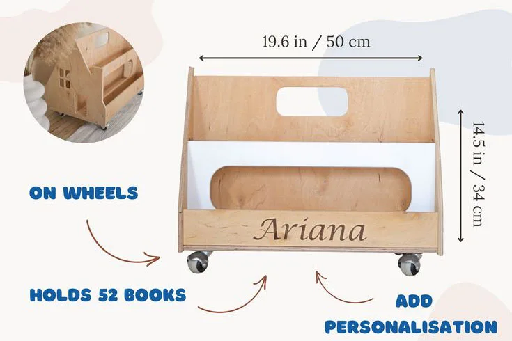 Montessori Kids Bookshelf Wood Furniture for Playroom Bed Farmhouse Application Gift for Toddlers