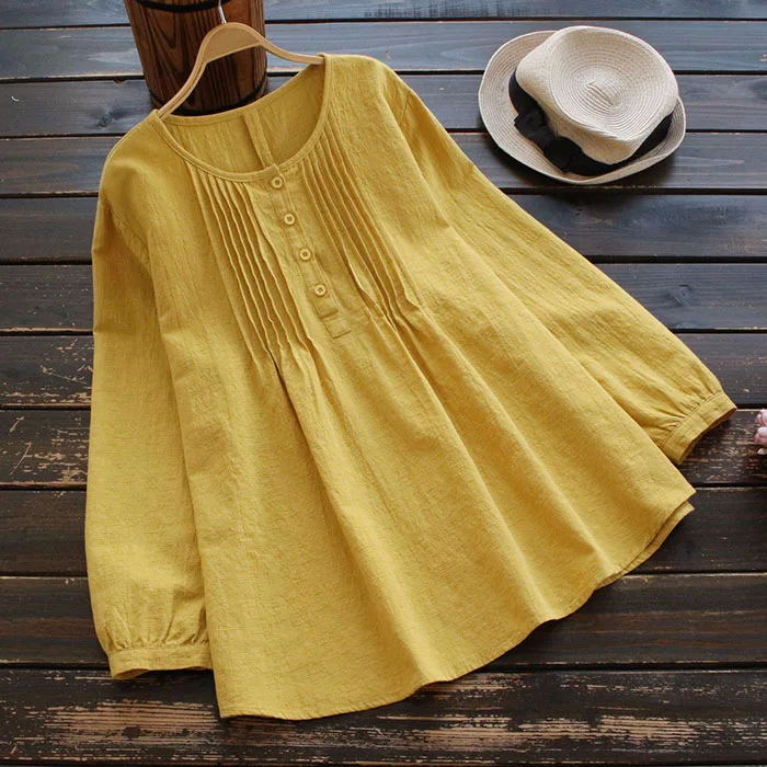 Hot style loose cotton and linen long sleeve versatile blouse for women plus size fashion office tops and blouses for women