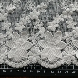 White Embroidered Mesh Lace Trim 3D Flower Voile Lace Trimming Embroidery Tulle 3D Lace Trim for Sale