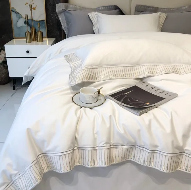 Luxury Hotel 100% Cotton Fabric Bedding Set Custom Color Duvet Cover Bedsheet Pillowcase