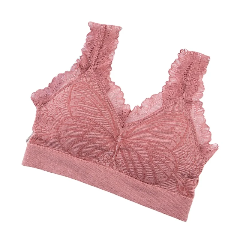 Женский цветочный кружевной эластичный укороченный топ с бабочками без косточек бюстгальтер с запахом на груди