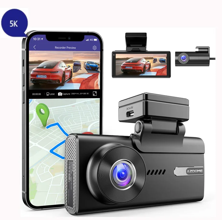 AZDOME M580 Car DVR 3 Channel Dash Cam 4 inch Touch Screen Built-in GPS WIFI Loop Recording G-Sensor
